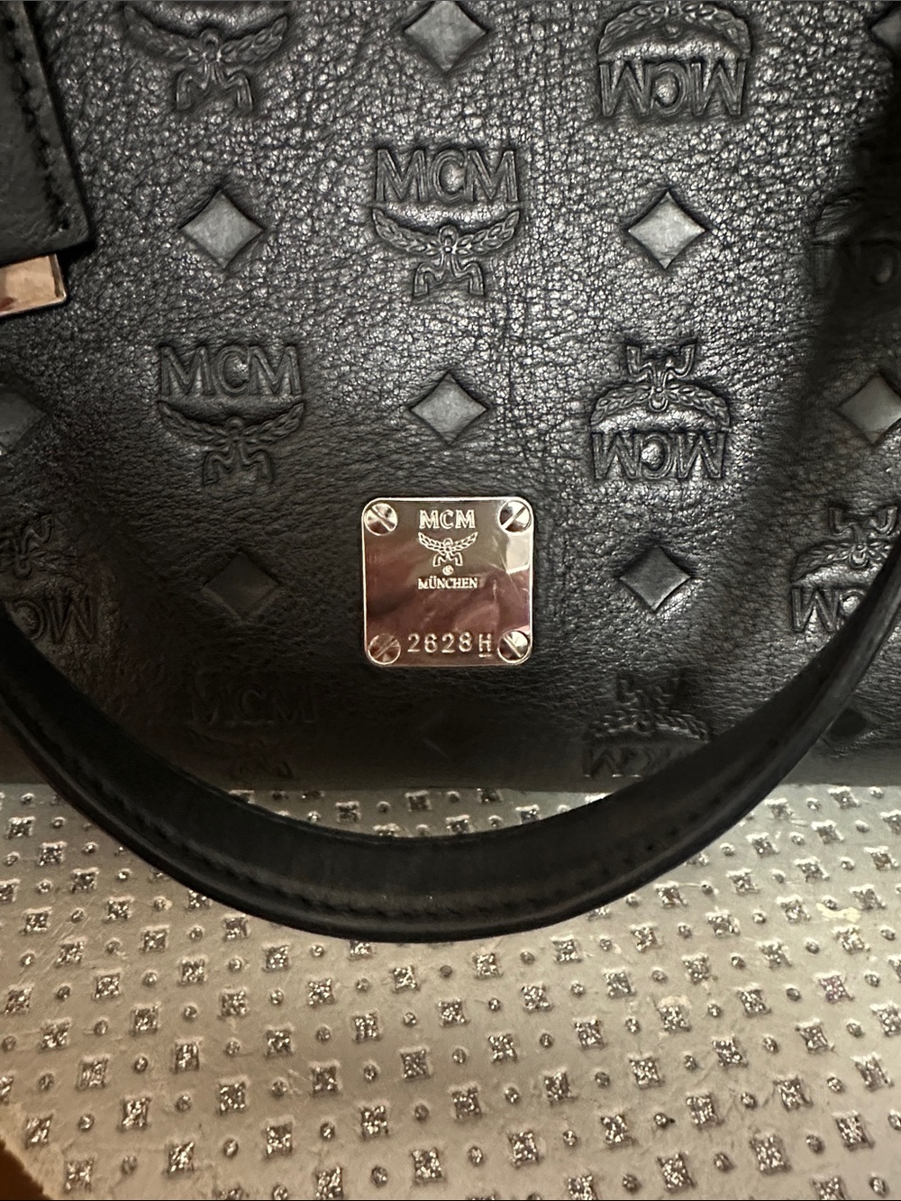 MCM Signature Monogrammed Black Leather Handbag - Picture 2 of 8